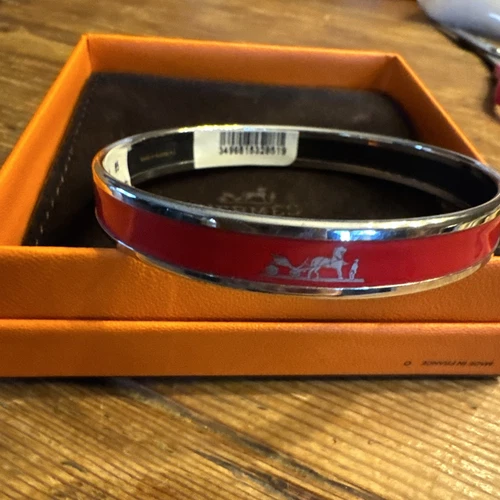 HERMÈS Bracciale originale HERMES email MM argento rosso nuovo