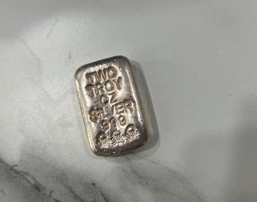 Atlantis Mint Skull and Bones 2 oz .999 Fine Silver Hand-Poured Art Bar