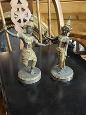 Pair of Thai Buddha Teppanom Dancing Guardian Angel Sculpture Statues Figures