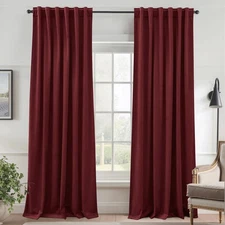Red Curtains 2 Panels, Christmas Holiday Decorative Window Panels, Privacy Pr...