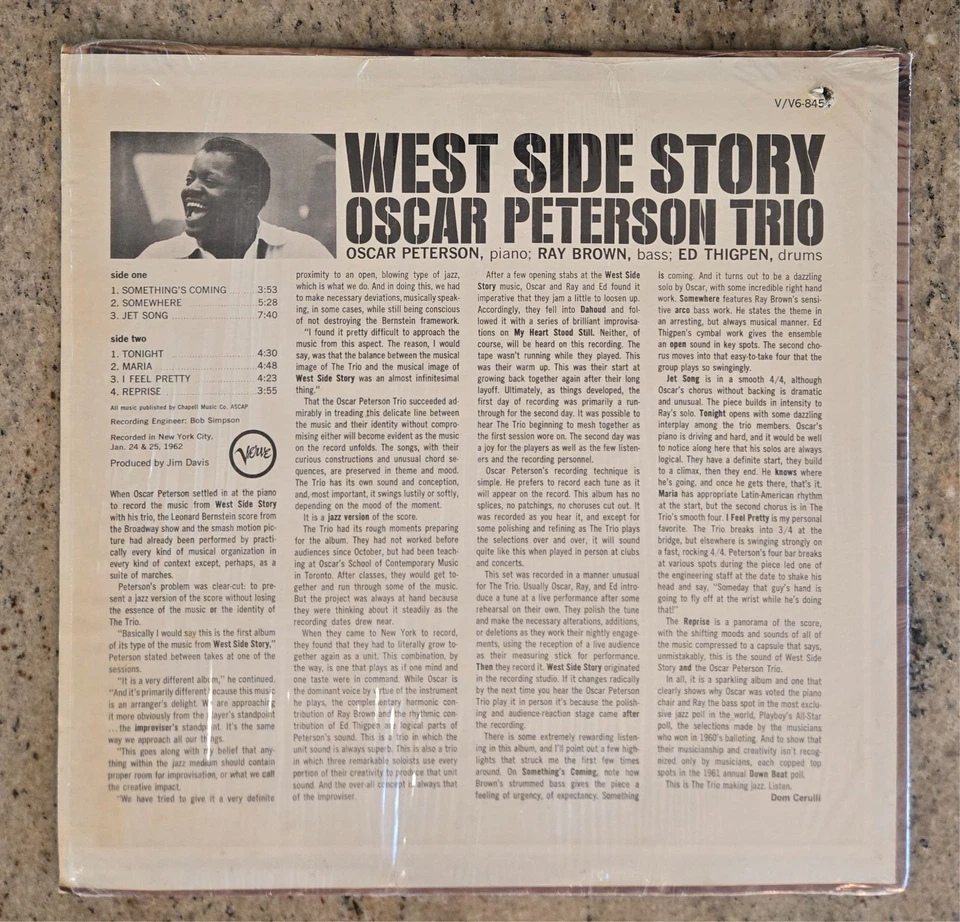 West Side Story Oscar Peterson Trio Vinyl Lp Record 1962 Vintage Verve Records - Image 2 of 4