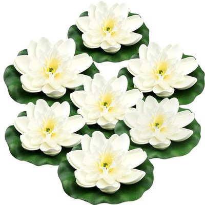 7PCS Artificial Floating Foam Lotus Flowers White Water Lily Pond Decor Set
