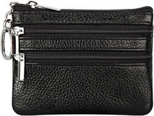 Women  s Genuine Leather Coin Purse Mini Wallet with Keychain, Small Change Pou