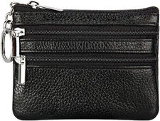 Women’s Genuine Leather Coin Purse Mini Wallet with Keychain, Small Change Pou