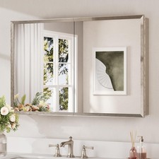 Brushed Nickel Medicine Cabinet Mirror 36" x 24" Assembly Needed Mirrored