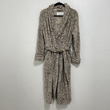 Oscar de la Renta Brown Cheetah Print Plush Robe Belted Pockets S/M Cozy Fleece