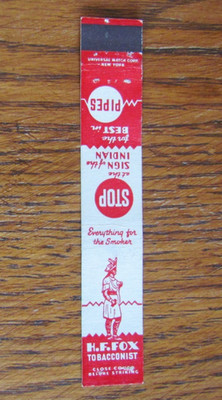10 STRIKE MATCHBOOK COVER: H. F. FOX TOBACCONIST GENEVA, NY 1950s MATCHCOVER A28