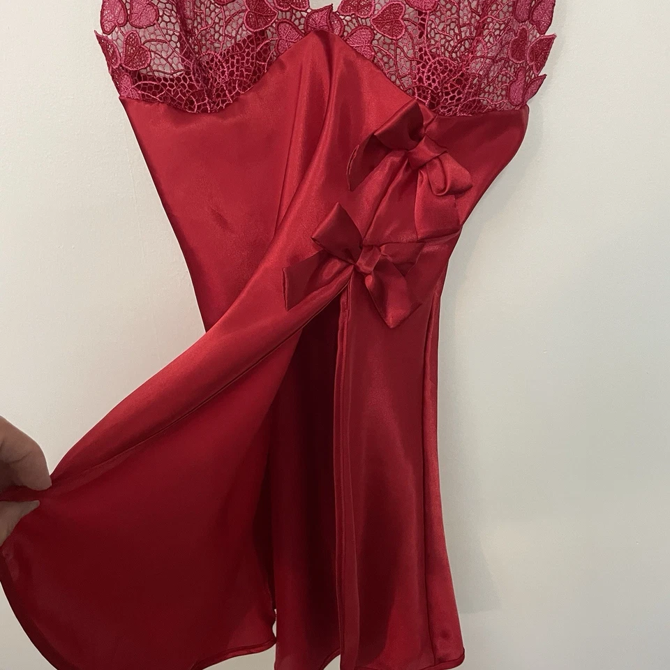 FREDERICKS of HOLLYWOOD Vestido camisón con cordones talla M satinado sin cordones coqueta Foto 4 de 4