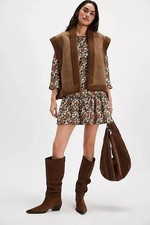 Free People The Avenue Mini Dress Womens Size S Fall Boho Floral Eclectic Brown