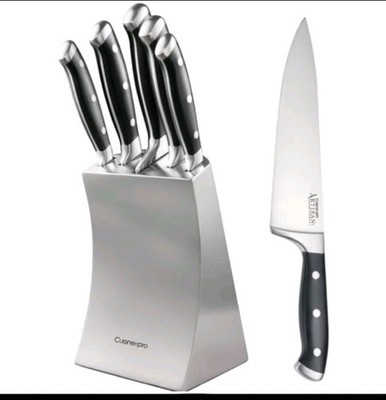 NEW! Cuisine::pro Artisan Stainless Steel 6 Piece Seto Knife Block Set $425 MSRP