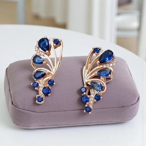 Authentic 2.20Ct Pear Cut Simulated Sapphire Butterfly Stud Earrings 14k Rose Gold Plated