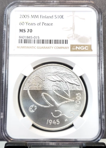 2010 FINLAND SILVER 10 EURO 60 YEARS OF PEACE NGC MS 70 RARE PERFECTION