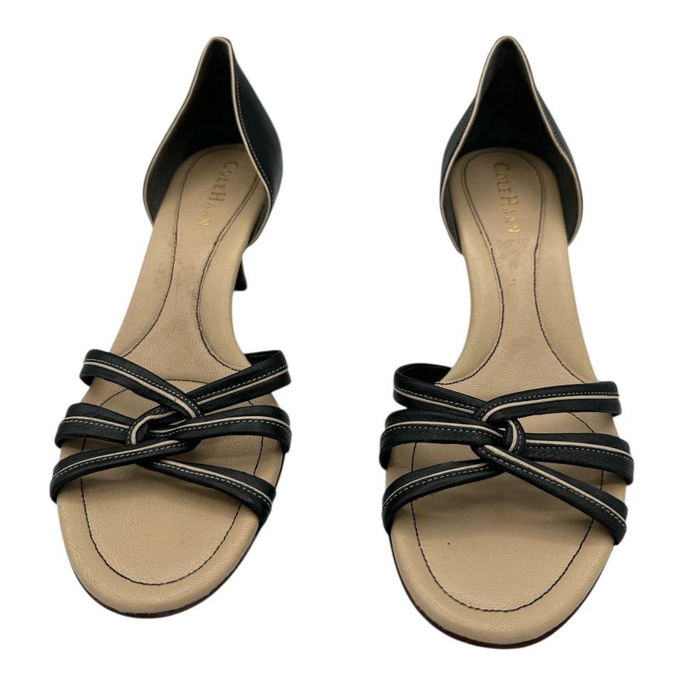 Sandalias de tacón de gatito de cuero tostado negro Cole Haan para mujer 7,5B Foto 2 de 4