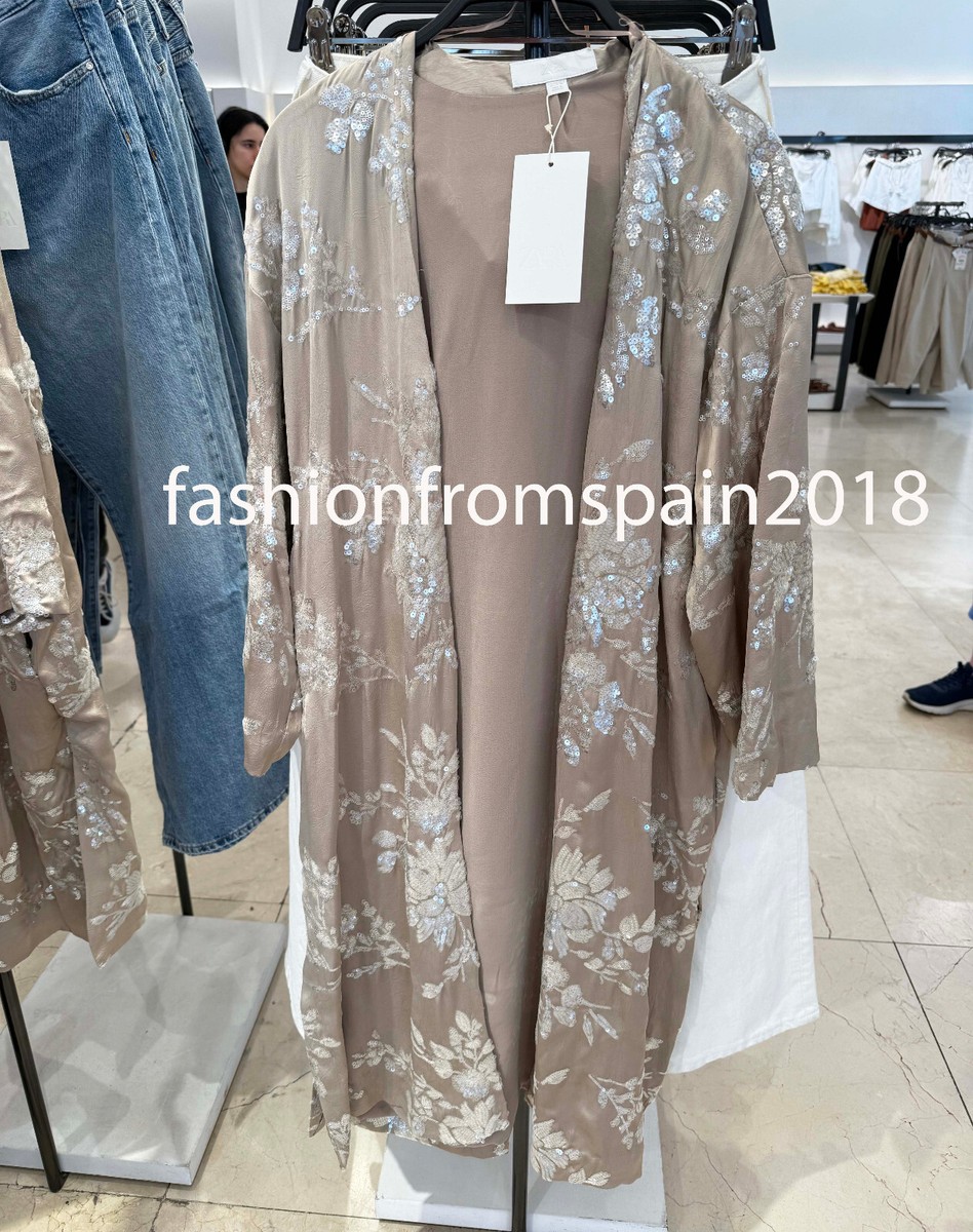 ZARA スパンコールキモノコート 3162/850 ZARA NEW WOMAN SEQUIN KIMONO COAT BEIGE XS-S,M-L 3162/850