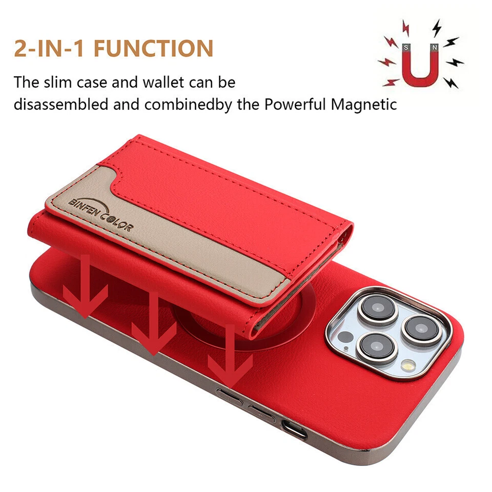 Magnetic PU Leather Wallet Case Cover Fit for*iPhone 16 Pro Max 15 14 13 12 11 - Image 2 of 4