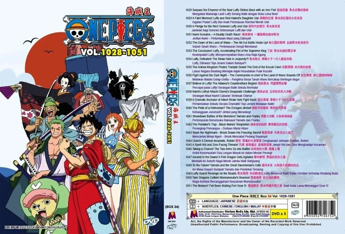 ONE PIECE VOL.1028-1051 BOX 34 DVD ANIME ENGLISH SUBTITLE REGION ALL