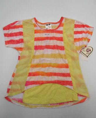 new BELLE DU JUOR Youth Girls Size S Burnout Orange/Yellow Stripe Twofer T-Shirt