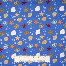 Nautical Fabric - Sea Breeze Starfish Bubbles on Blue - Wilmington YARD