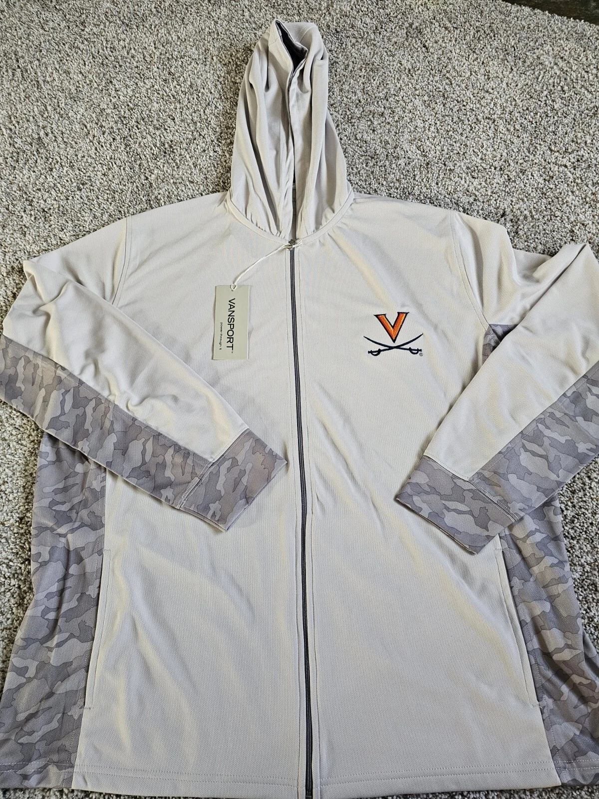 NWT Vansport Women's Pro Grey Camo Block Full Zip Hoodie Size 3X Lightweight