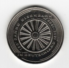 Offizielle 5 DM-Gedenkmünze, "150 Jahre Eisenbahn in Deutschland", 1985
