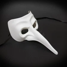 Men's Venetian Zanni Nasone Grezzo Long Nose Unpainted Masquerade Mask [White]