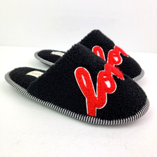 Ellen Degeneres ED Wilesly Womens Size 7 Black Salsa Red Fleece Love Slippers