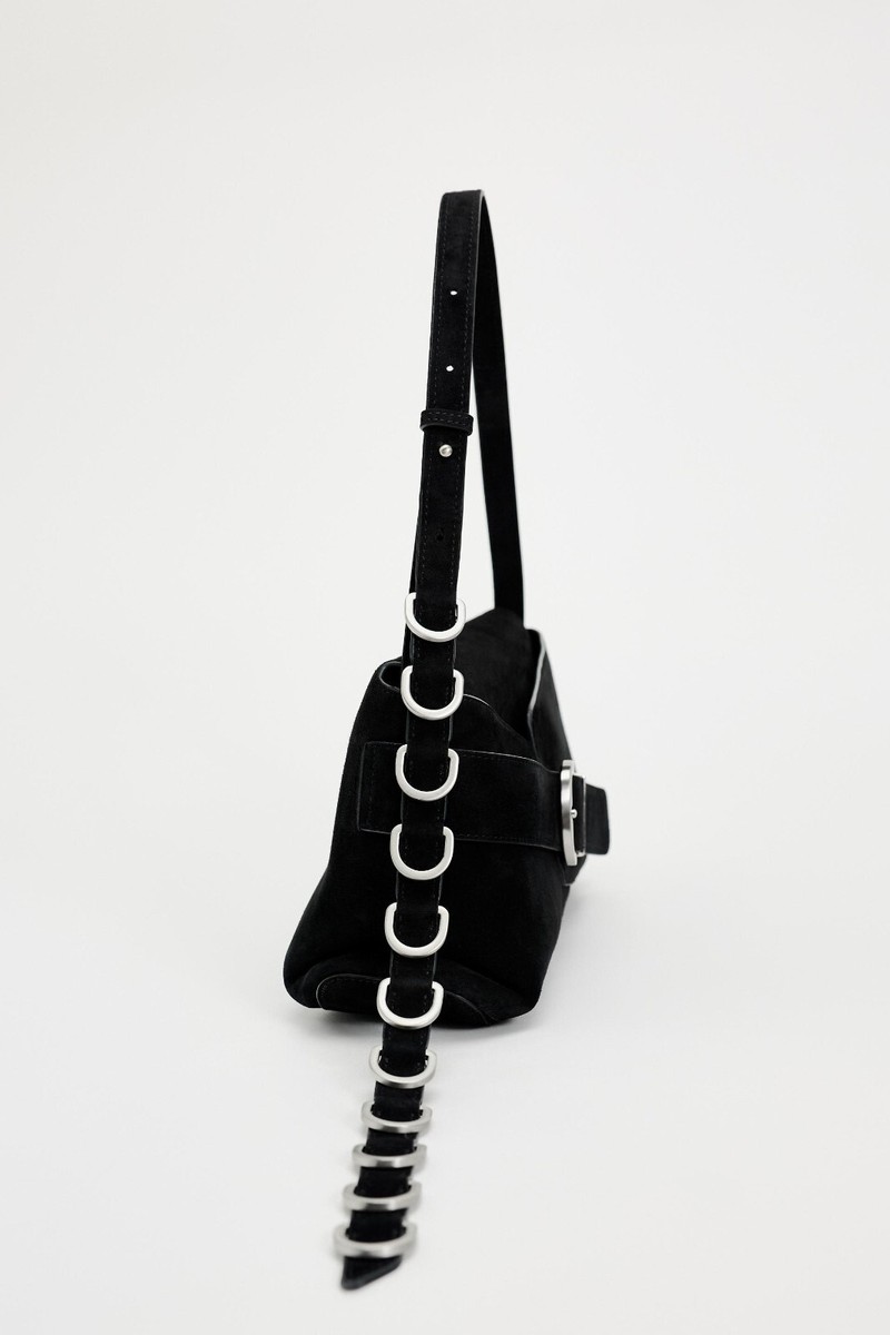 Zara 100% Suede Leather Crossbody Bag With Buckle Strap
