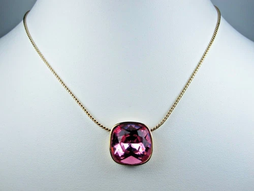 D'Orlan Gold Plated Pendant with Pink Swarovski Crystal 16-18" Length 1411