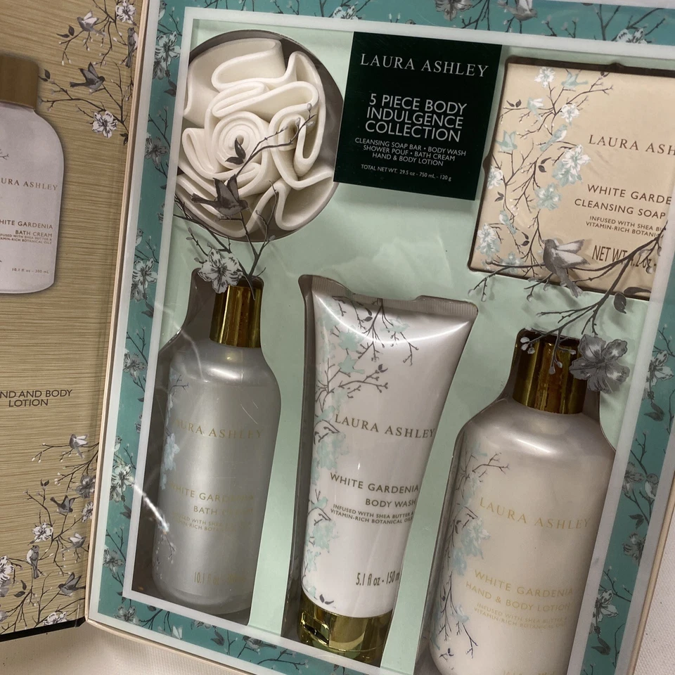 Laura Ashley White Gardenia Juego de 5 piezas Loción Gel de Ducha Jabón Crema Corporal NUEVO Foto 3 de 4
