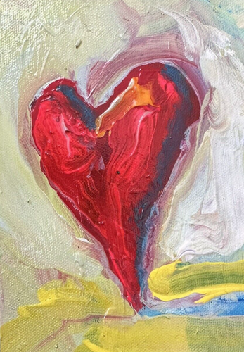 RED HEART PAINTING Abstract Modern Whimsical ORGINAL OIL CANVAS 7" California - Picture 2 of 12