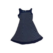 Chaps Fit & Flare Sleeveless Midi Dress Navy White Polka Dots Small New