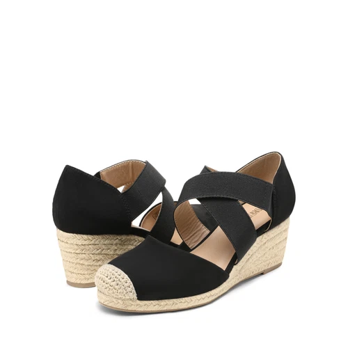 Women Espadrilles Platform Wedge Sandals Elastic Strap Close Toe Dress Shoes - Picture 4 of 36