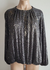Chicos 2 Large 12-14 Gray Full Sequin Hook Eye Open Front Long Sleeve Jacket