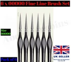 6 X 00000 Paint Brush Set Triangle Professional Sable Fine Line Art Nail Model