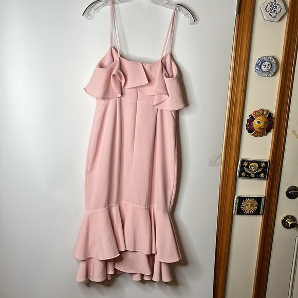 pink spaghetti strap ruffle dress Pink Spaghetti Straps Ruffles Chiffon Long Prom Dress with Slit Modsele
