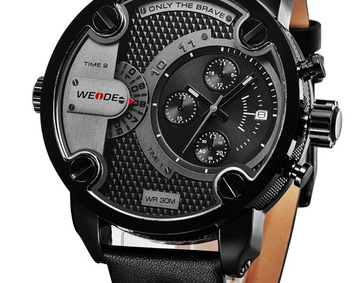 KASA Genuine Leather Sport Watch Black 30m Waterproof Quartz Wide Sports Watch - Picture 4 of 7