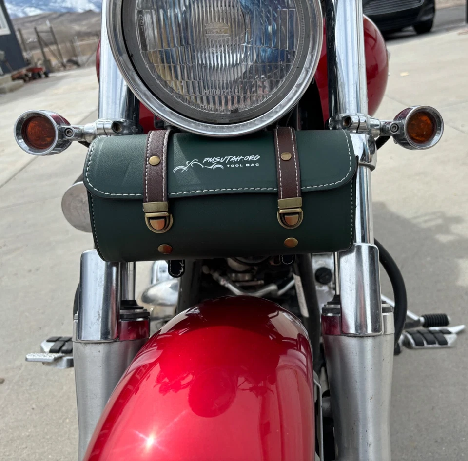 Leather Bag Pouch Motorcycle Front Fork Rear Sissy Bar Tool Kit Holder Storage - Image 4 of 4