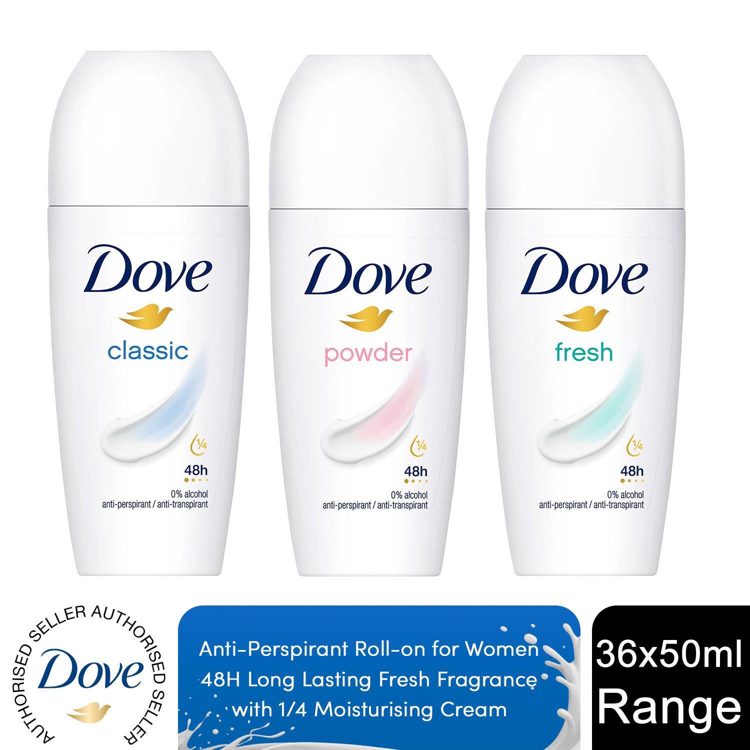 Dove Antitranspirante Roll On hasta 48H de Protección contra Sudor y Olores 50 ml, Paquete de 36