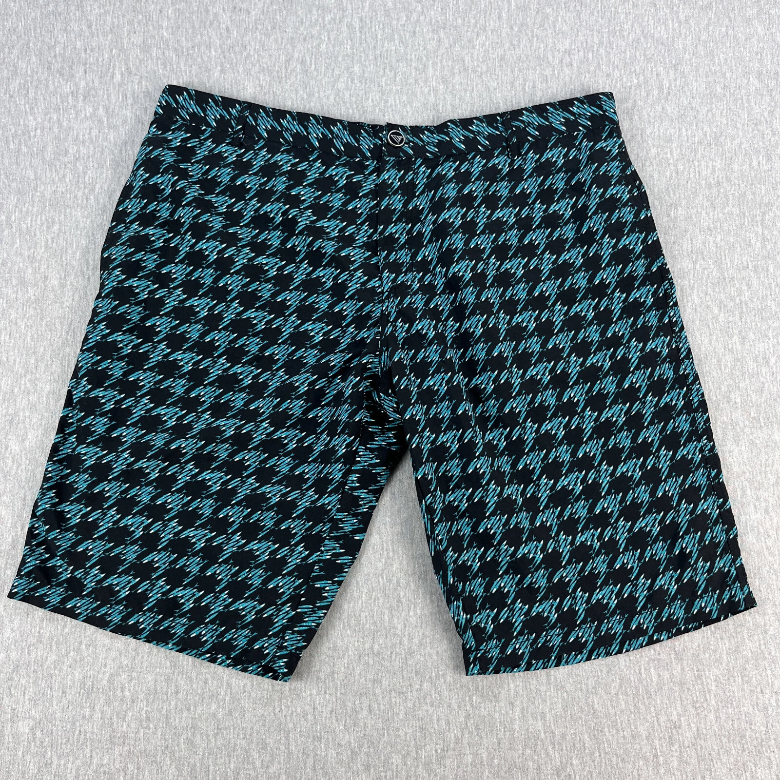 Vilebrequin Shorts Mens XXL Blue Houndstooth Fish Pattern Button Zipper Pockets
