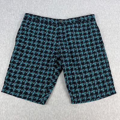 Vilebrequin Shorts Mens XXL Blue Houndstooth Fish Pattern Button Zipper Pockets