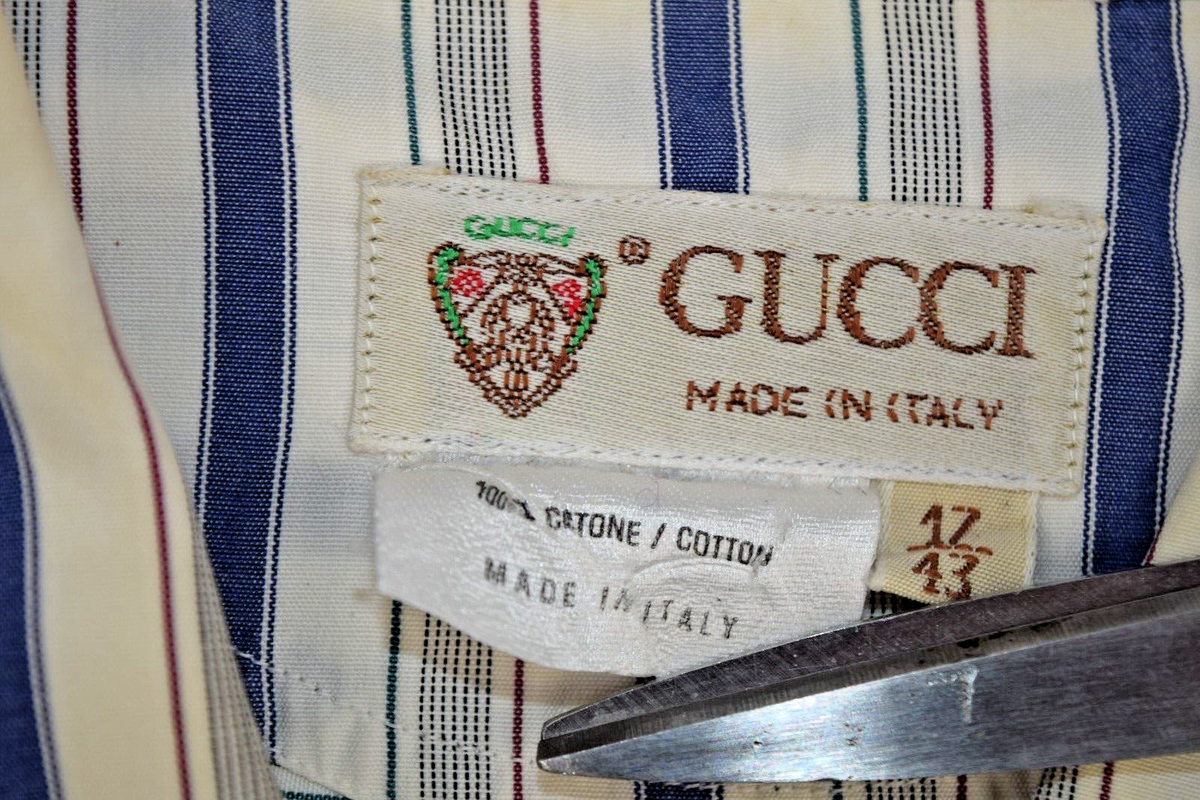 Vintage Gucci Shirt Size L/XL 90s Blue White Gray Stripe Cotton