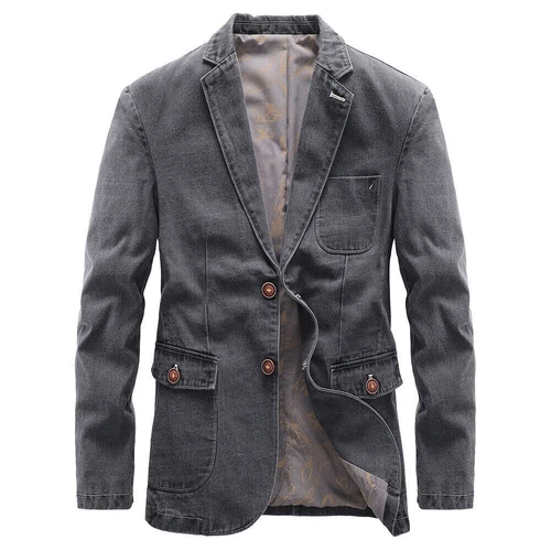 Blazer informal para hombre Traje Chaqueta Algodón envejecido Prendas exteriores Mangas largas Abrigo ajustado - Imagen 18 de 26