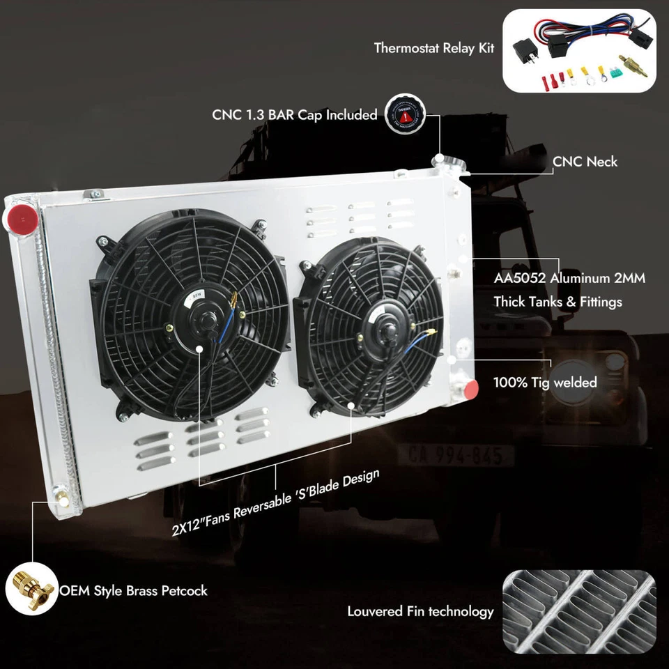 4 Row Radiator Shroud Fan For 1970-1987 Chevy C/K El Camino Impala 1972-1980 GMC Foto 3 de 4