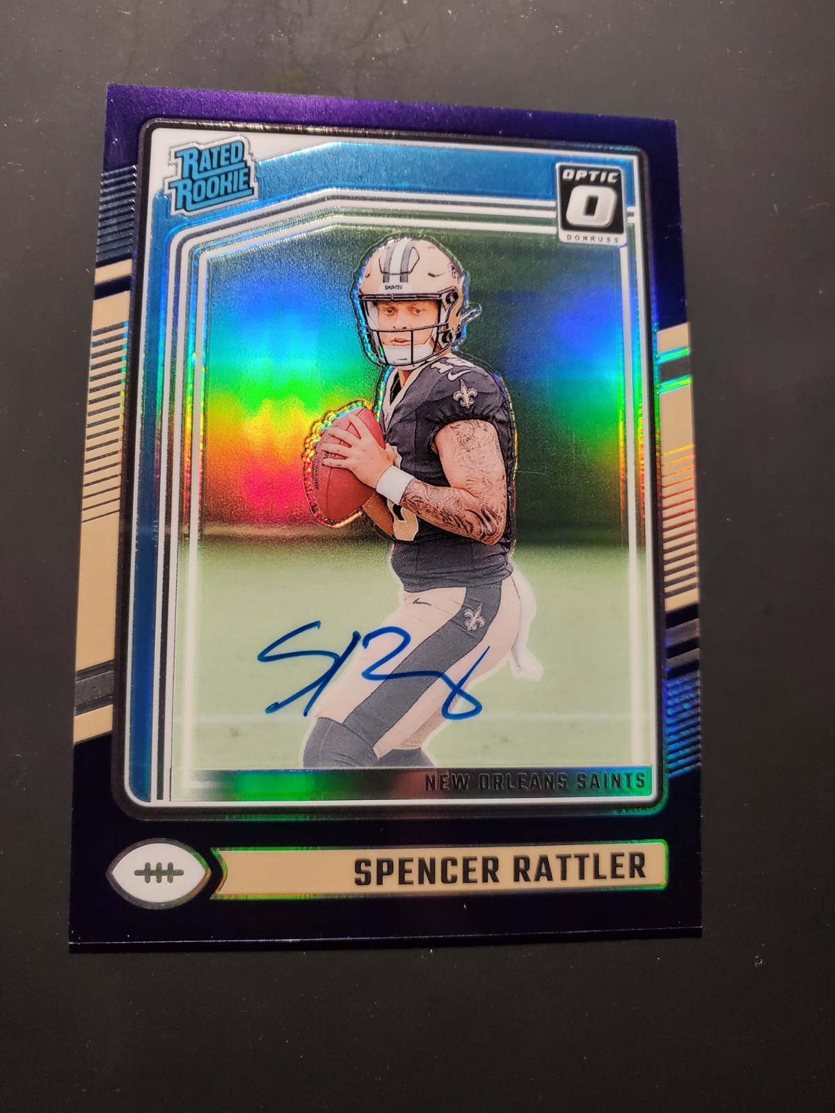 Spencer Rattler 2024 Donruss Optic No 289 Purple Prizm Rated Rookie Auto /35
