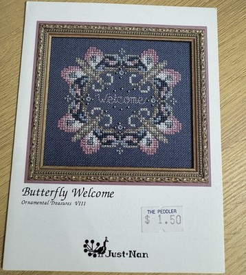 BUTTERFLY WELCOME Just Nan Cross Stitch Pattern  Ornamental Treasures VIII  NEW