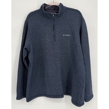 Columbia Mens Quarter Zip Pullover Sweater Navy Blue Heather Mock Neck Sz XL