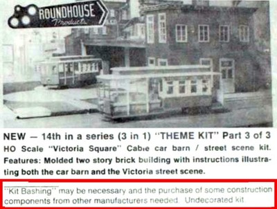 HO Roundhouse Undecorated 3-in-1 Victoria Square Cable Car Barn New Kit