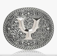 Western Oval Silver Belt Buckle Engraved Stars  Scroll with Letter Y Initial