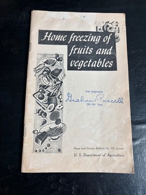 Home Freezing Fruits Vegetables USDA Bulletin 10 1961 Signed Graham Purcell