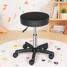 Rolling Salon Stool - Adjustable Swivel Padded Arched Base Tattoo Massage Black